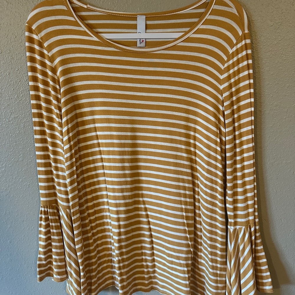 Celeste Mustard and White Striped Long Sleeve Top